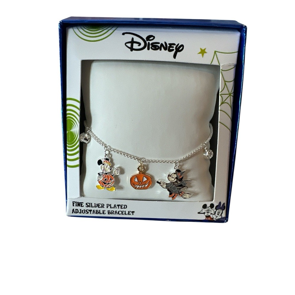 New Disney Fine Silver Plated Adjustable‎ Halloween Bracelet Minnie Mickey